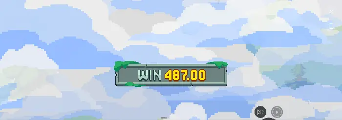 Экран выигрыша Falling Pickaxe с выплатой 487.00